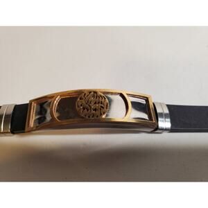 Elegant Stainless Steel Bracelet Rubber Band Gold Accent - 8"